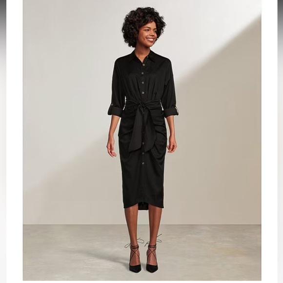 ANTONIO MELANI Dresses & Skirts - NWT Antonio Melani Roxanne Point Collar Ruched Tie Waist Shirt Dress